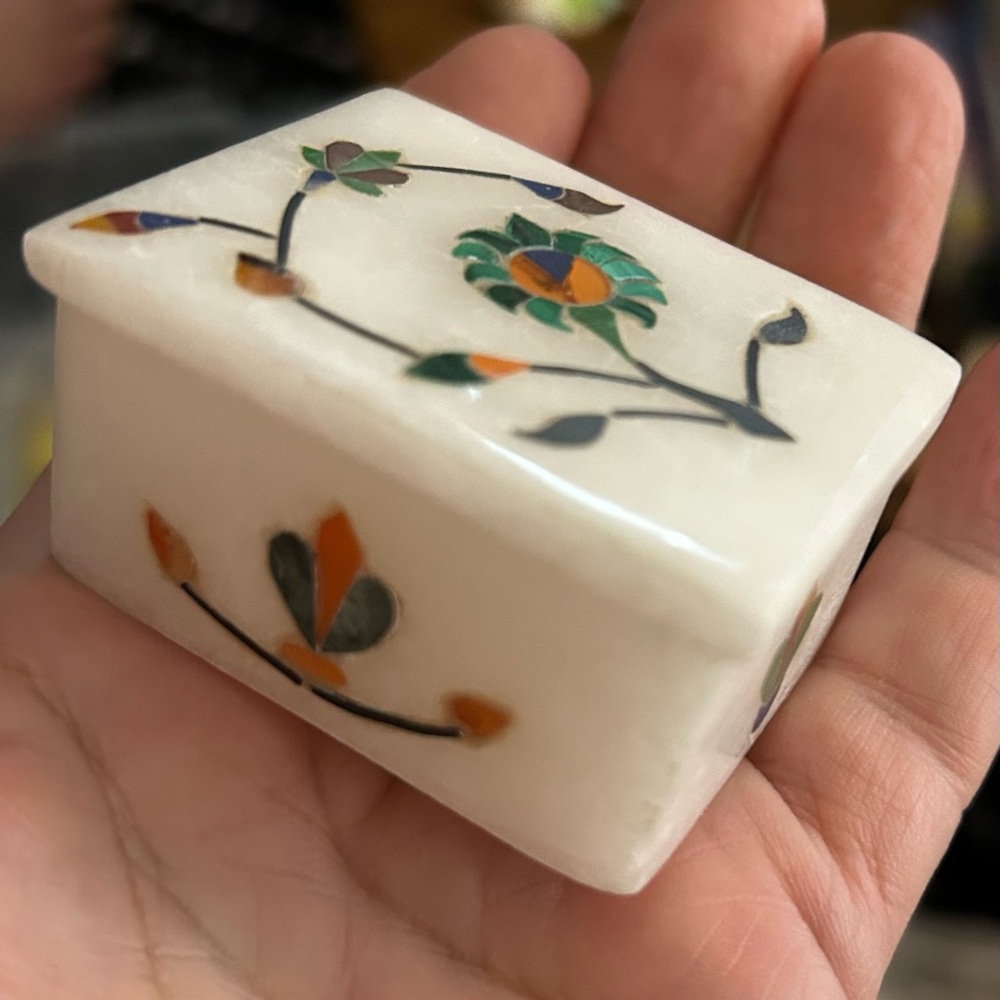 Marble Trinket Box with inlay marble design